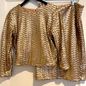 Alice+Olivia Gold sequined skirt and top set